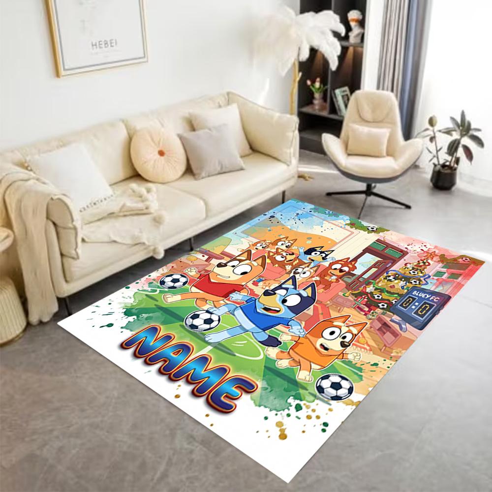 Bluey's Soccer Fun Personalized Text Carpet Perfect for Bedrooms Playrooms Living Rooms Outdoor Anti-slip Rug Office home decor
