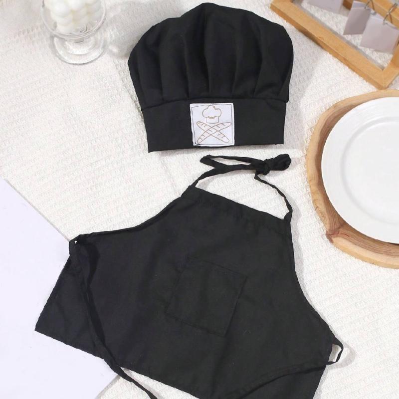 2Pcs/set Newborns Baby Cook Costume Set Photography Props Lovely Cooking Hat and Matching Apron for Photoshoots