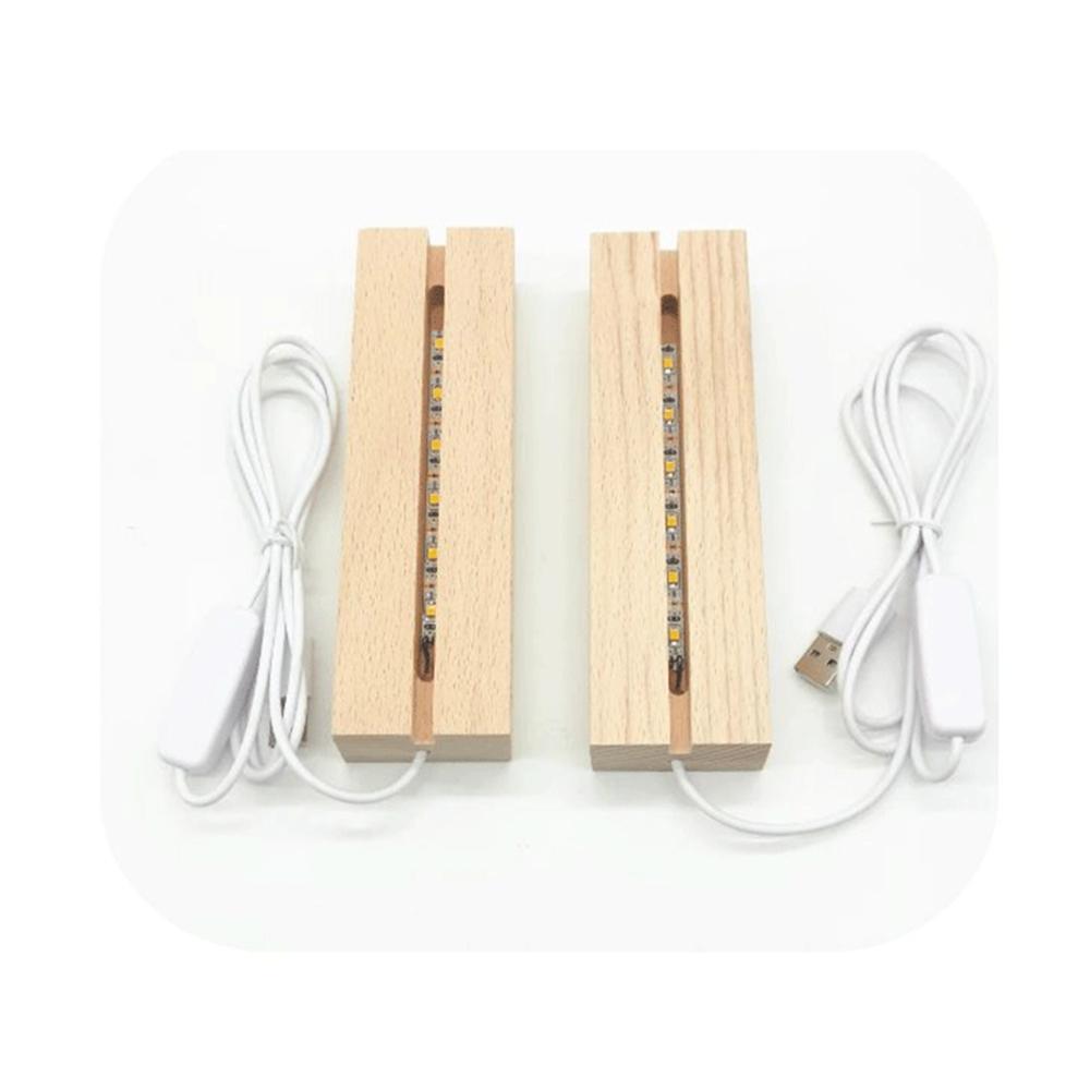 New Durable 2Pcs 3W Rectangle LED Light Display Base Wooden Stand Wood Night Lights