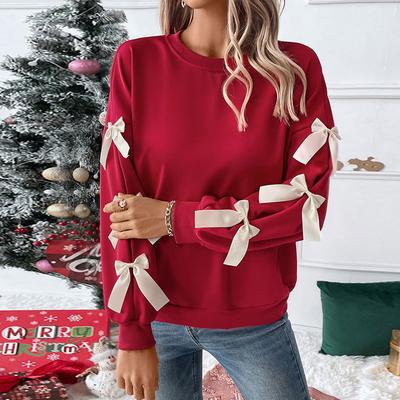 Autumn and Winter Sweet Wind Top Round Neck Bow Christmas Women's Hoodies