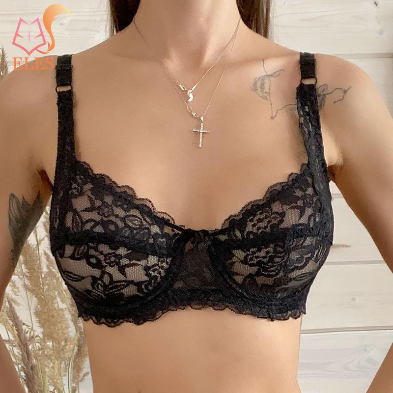 Women Seethrough Bra Thin Underwire Bralette Push Up Bra Underwear Lingerie Plus Size Embroidery Brassiere