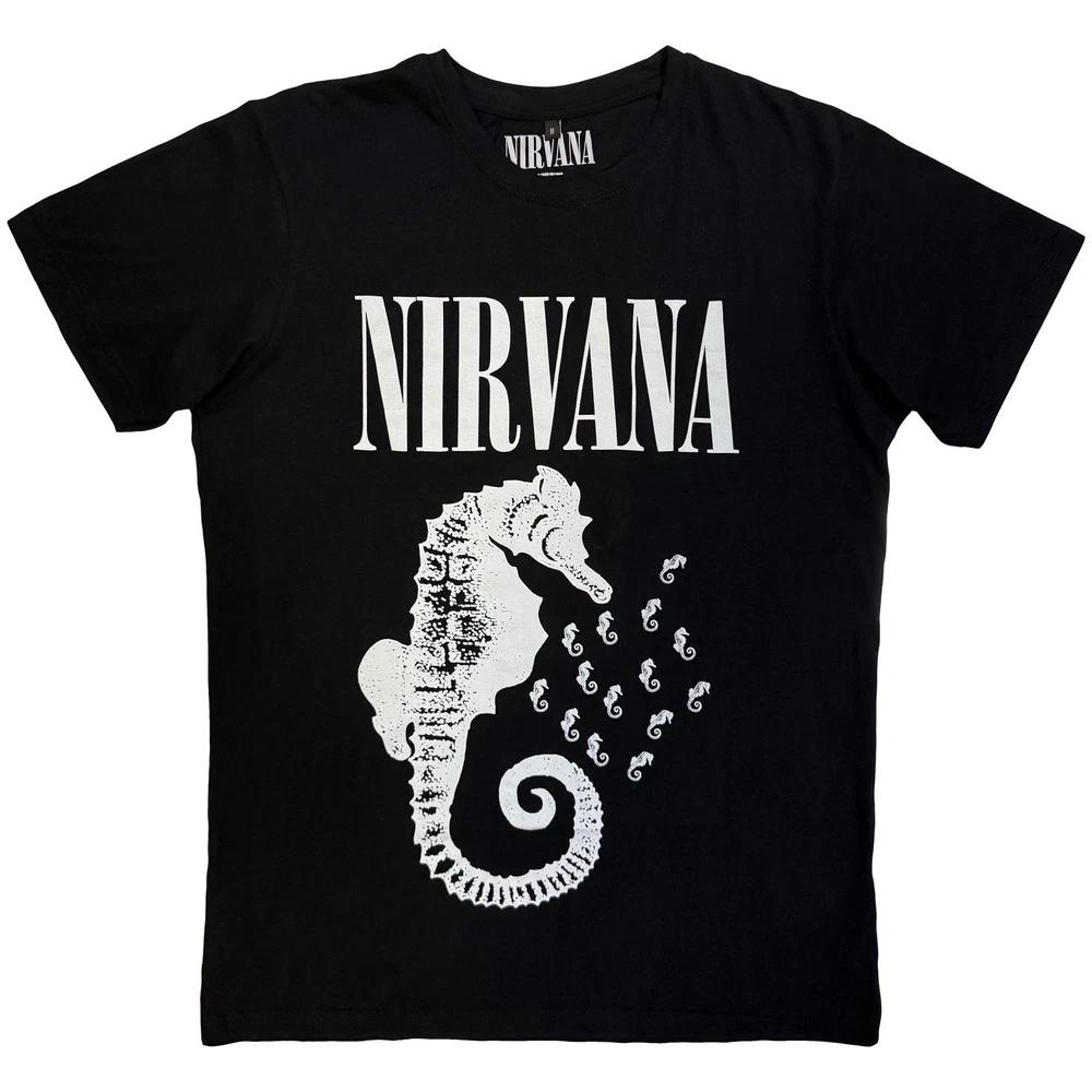 Nirvana Seahorse And Logo Mono Premium Carbon Tee Tshirt Unisexs L