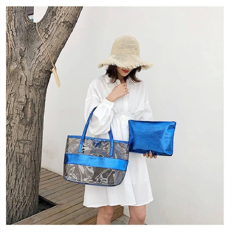 Stylish Pvc Transparent Jelly Beach Bag Waterproof Shoulder Bag In Rose Red Blue Gold Brown