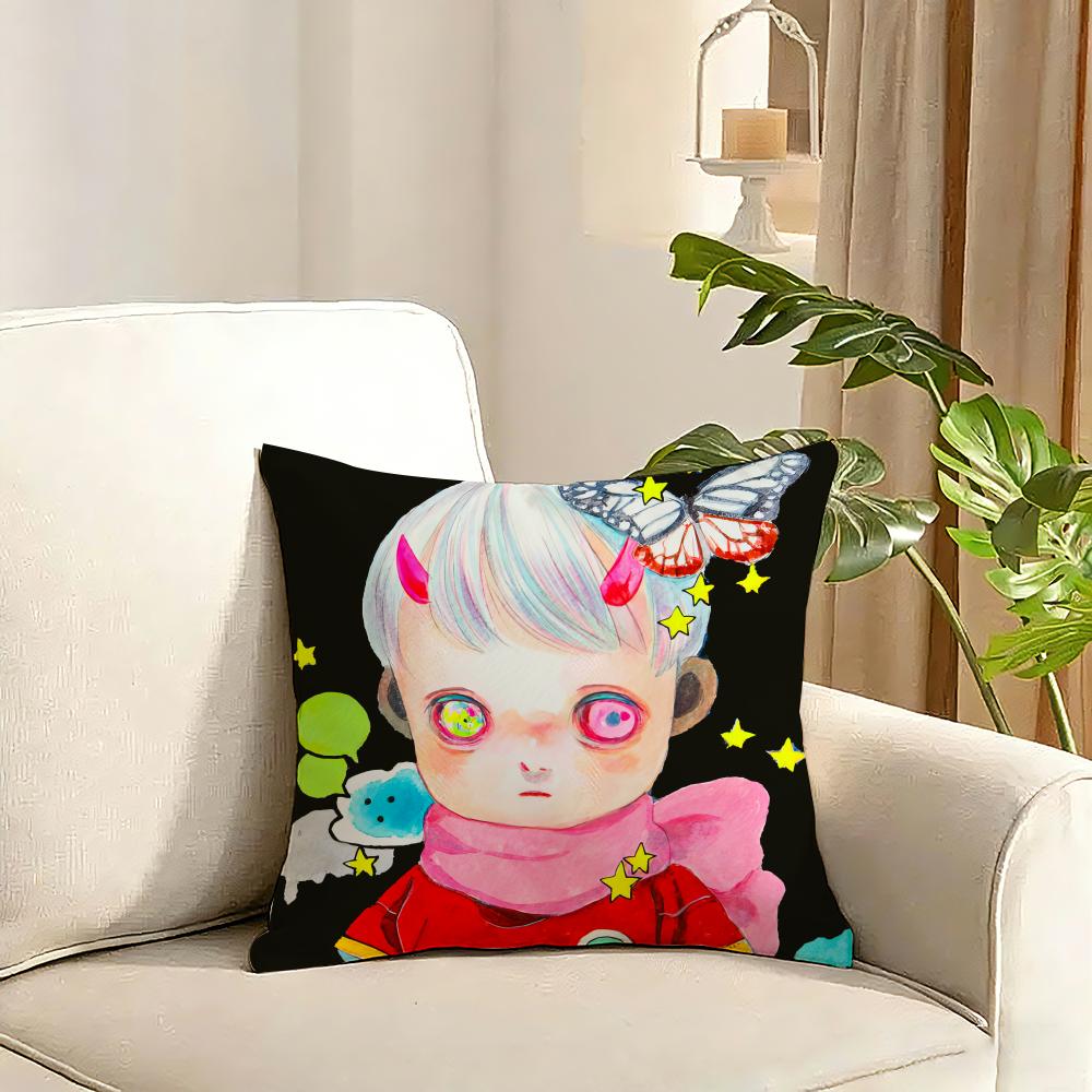HHikari Shimoda IllustrationS Cushion Cover Reversible Plush Pillow Cover Soft Fluffy Home Decor for Sofa Bedroom