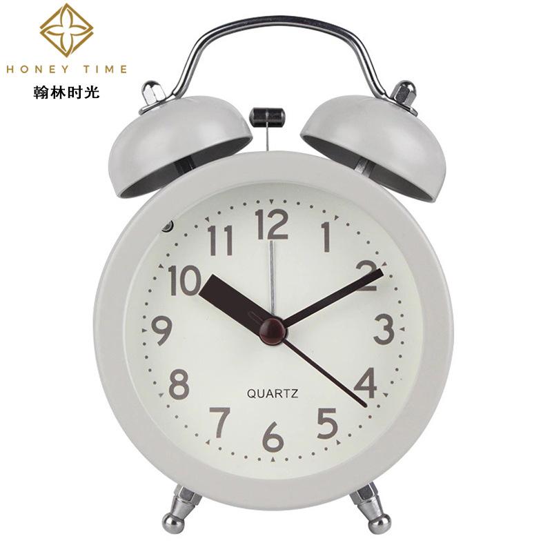 Hanlin Time Decorative Clock Round 1 Inch Metal Silent Scanning Bell Simple Home Alarm Clock Desktop