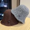 Korean Style Knitted Fisherman Hat for Women In Autumn and Winter All Match Plain Bucket Hat Thickened Warm Woolen Hat Small Basin Hat Showing Face