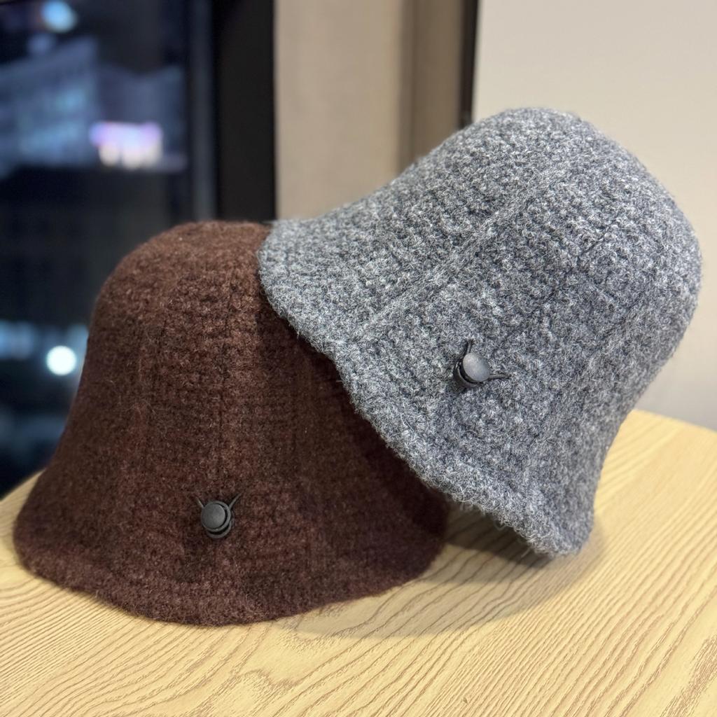 Korean Style Knitted Fisherman Hat for Women In Autumn and Winter All Match Plain Bucket Hat Thickened Warm Woolen Hat Small Basin Hat Showing Face