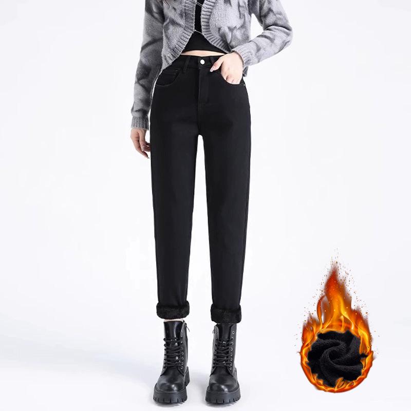 Women s High Waist Thickened Velvet Straight Jeans - Warm, Loose, Versatile Cropped Retro Carrot Pants L