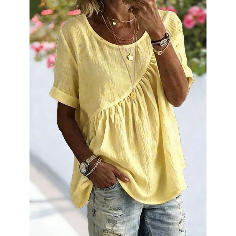 JPNTKY Women's Fashion Casual O-Neck Short Sleeve Blouses & Shirts