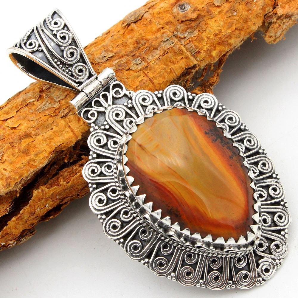 Arisha Silver 925er Sterlingsilber handgefertigte antike Anhänger, Massivsilber Anhänger Los 7 Stück mit natürlichen Edelsteinen