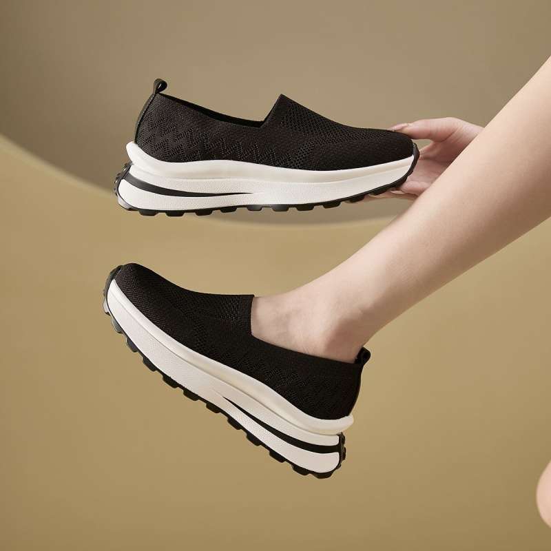 2025 Summer New One-pedal Women's Shoes Foreign Fashion Mesh Shoes Thick Sole Heightening Lightweight Sports and Leisure Shoes