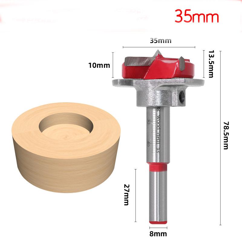 Adjustable Hinge Boring Bit Set 15-35mm - Carbide Tipped Flat Wing Drill for Cabinet Doors with Depth Stop & Guide Bushings