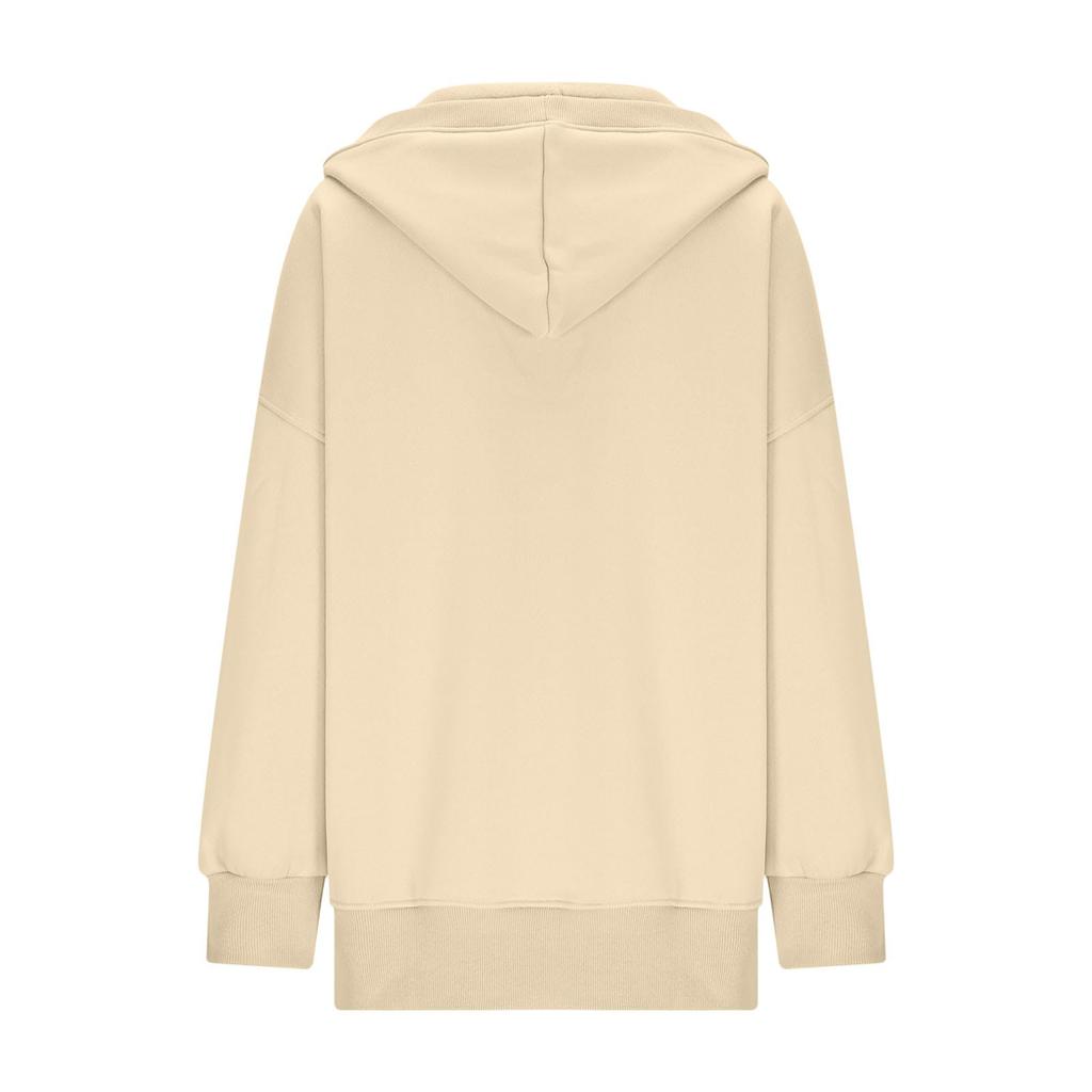 Damski swobodny pulower z dekoltem w serek, z długim rękawem, jednolity kolor, podszyty polarem, z kapturem, top