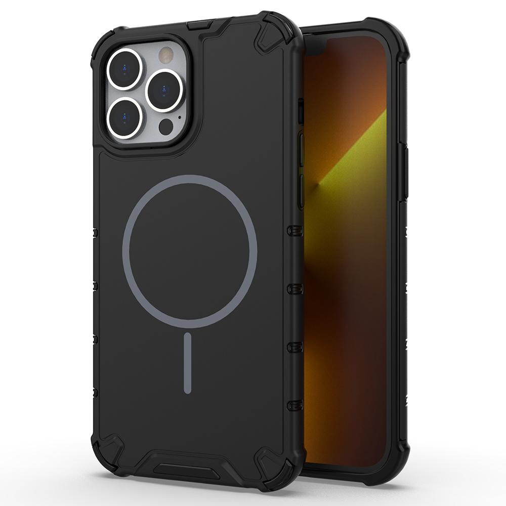 For iPhone 13 Pro Magnetic Case Corrugated Texture Heat Dissipation Shockproof TPU+PC Phone Back Cover