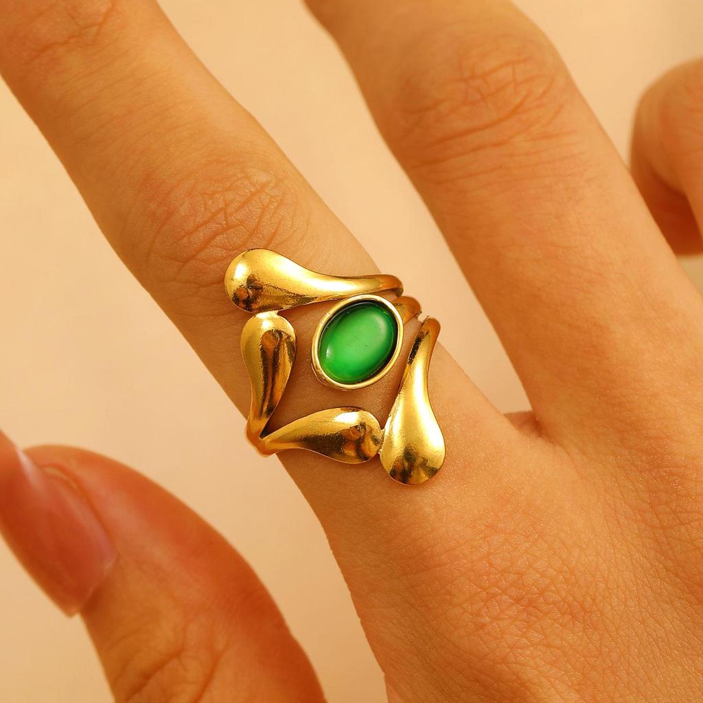 Vintage Turquoise Stainless Steel Open Finger Ring for Women
