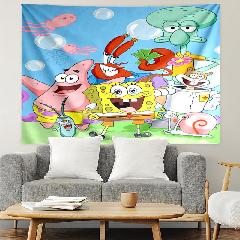 SpongeBob SquarePants Print Tapestry, Backdrop, Easy Setup, Ideal for Bedroom, Office & Living Room, with Aesthetic Wall Hanging Decor.