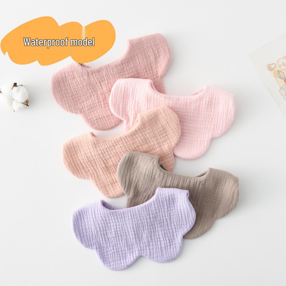 Korean-Style Solid Color Gauze Baby Petal Bib, Soft 7-Layer Waterproof, All Cotton, Class A