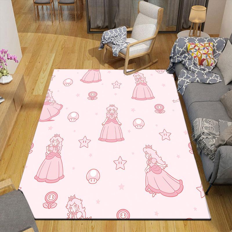 Princess Peach Flannel Pattern Square Carpet,Area Rug,Carpet Rug for Living Room Bedroom Sofa Playroom Decor,Non-slip Floor Mat