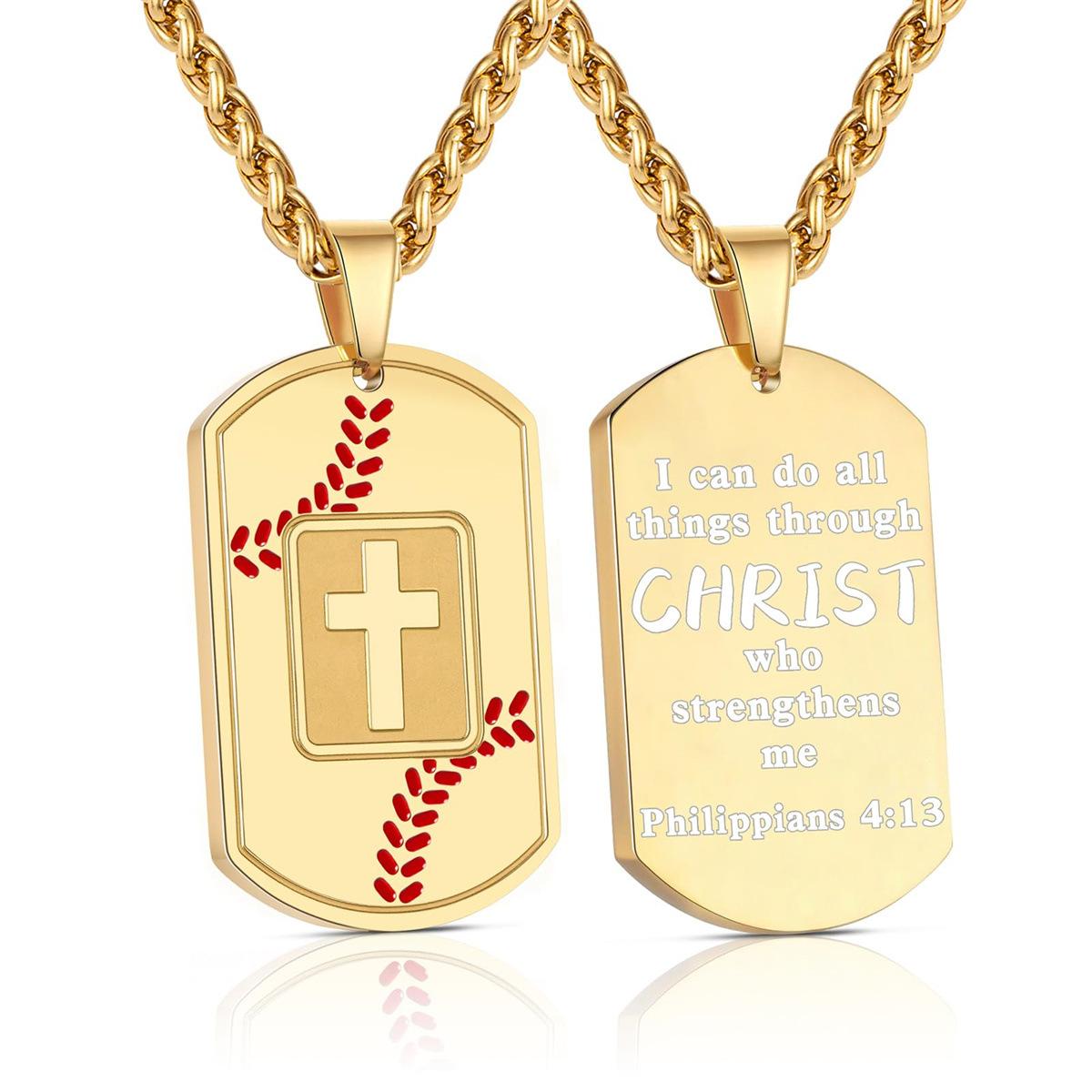 

Ожерелье с бейсбольным крестом для мужчин, подвеска из нержавеющей стали с библейским стихом, религиозное причастие, крещение, спортивные украшения, подарок