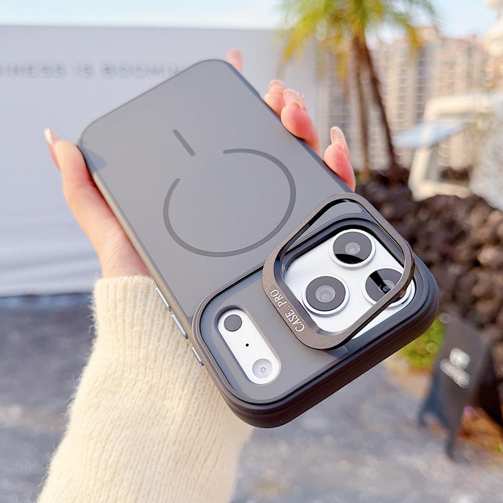 KEYSION Matte Skin Feel Lens Stand Phone Case for Magsafe for iPhone 17 Pro Max Magnetic Wireless Charging Shockproof Back Cover