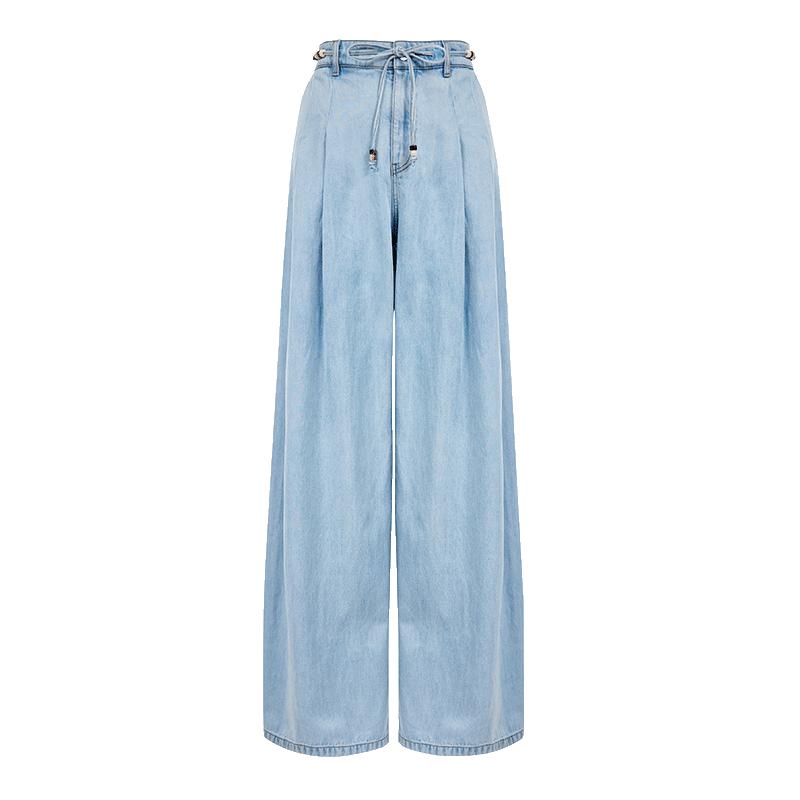 VEROMODA Women s Wide-Leg Jeans with Detachable Beaded Waist Tie L