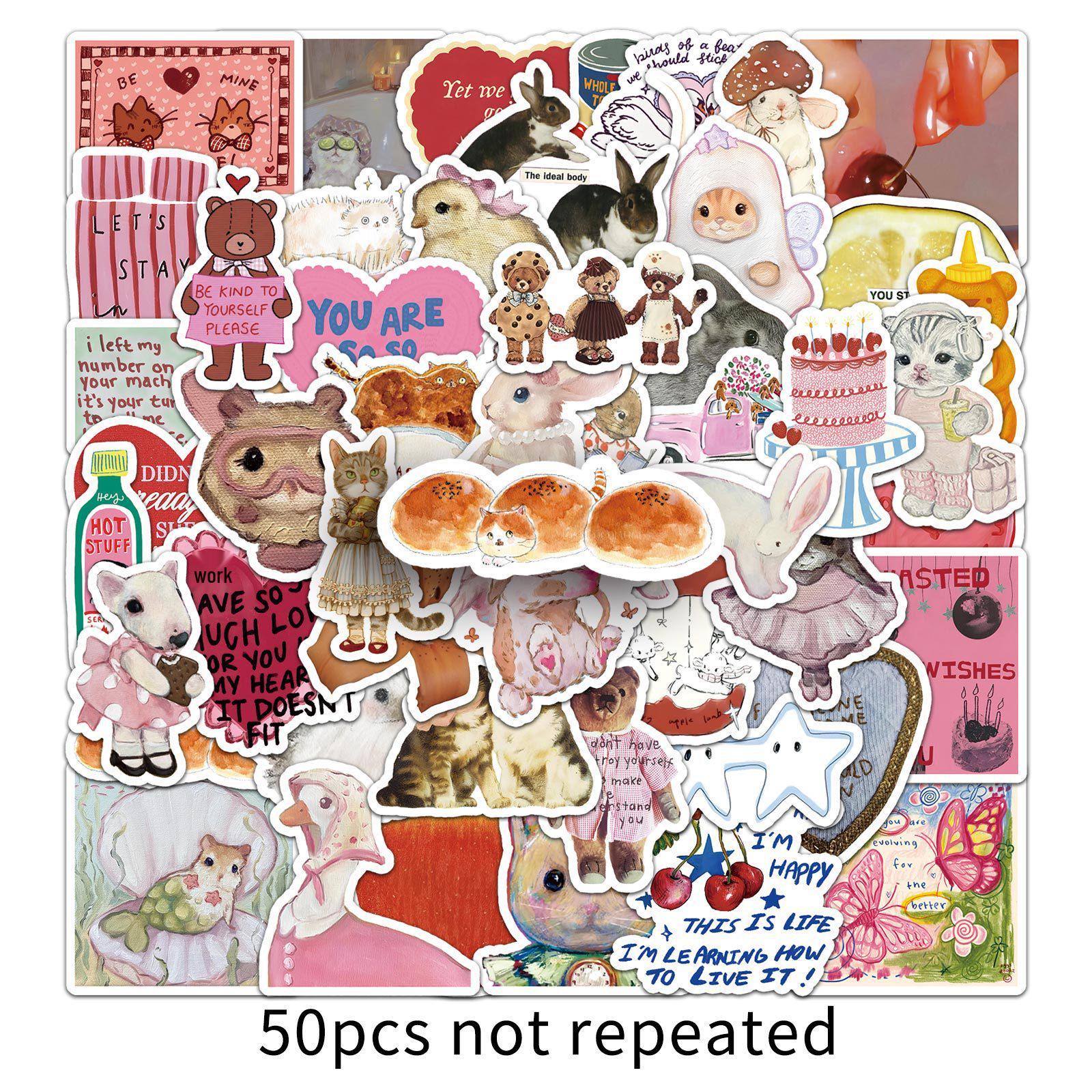 50pcs Retro Korean & American Style T-shirt Stickers for DIY Graffiti, Journals, Water Bottles, and Storage Boxes.