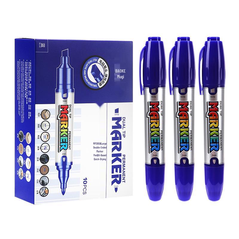Bao Ke MP2959 Double-Ended Waterproof Permanent Marker, 12 Quick-Drying Oil-Based Refillable Colors
