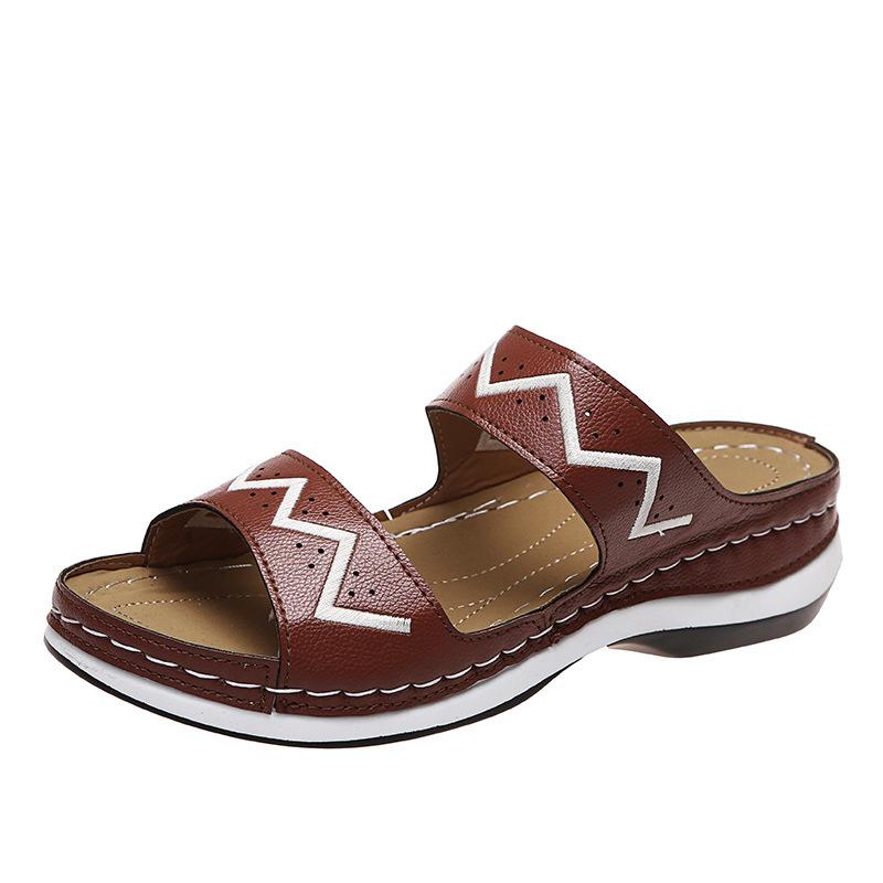 

Wedge heel slippers large size spring and summer new casual fashion medium heel women s one-word cool slippers 43