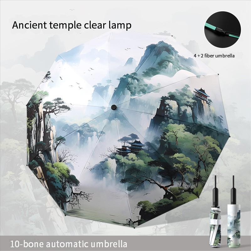 New Durable National Trend Style Fully Automatic Umbrella Folding Retro Sunshade Dual-Purpose Parasol Uv Sun Umbrella