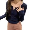 Women's Retro U-Neck Slimming Long-Sleeve Ribbed Knit Top, 2025 Autumn/Winter Collection