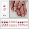 4th of July Glues on Nail Short Square Fake Nail Independence Day French Tip Press on Nail Artificial Acrylic Nail