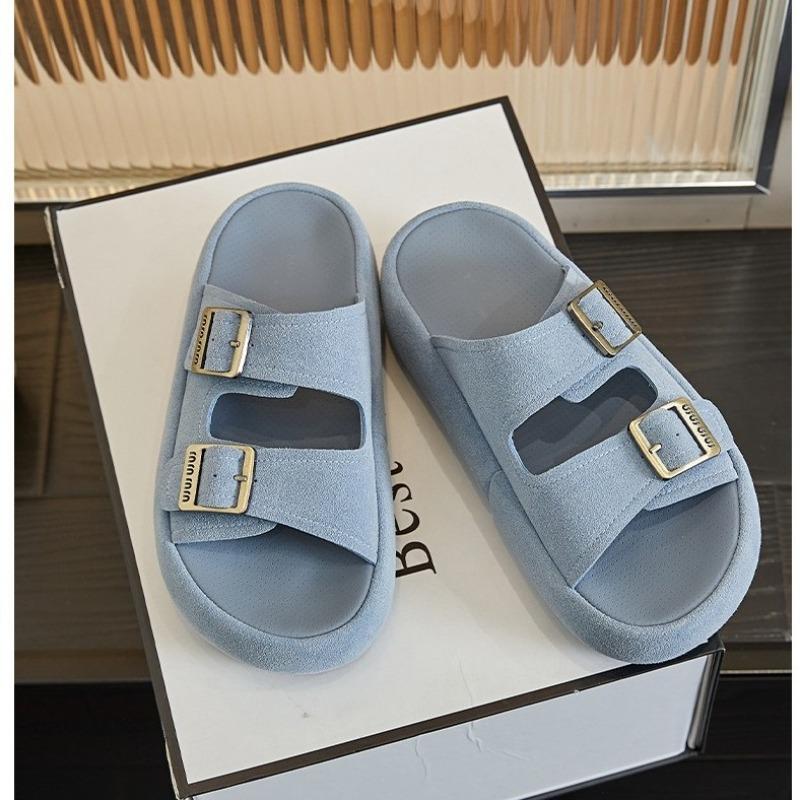 Summer New Thick-soled Outer Wear Bag Head Slippers Women's Round Head Soft Bottom Pink Word with Height-enhancing Cool Slippers