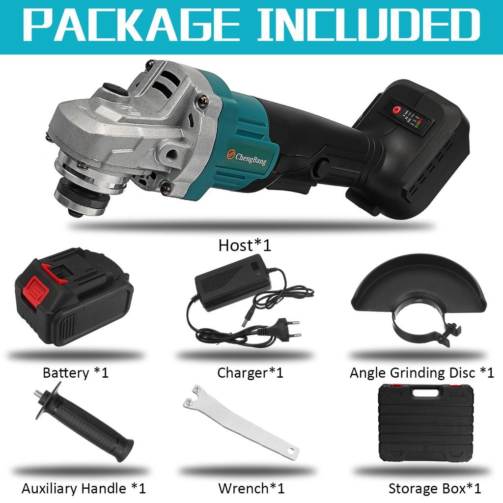 21V 100MM 1/2 Lithium-Ion Battery Power Tool Cutting Machine DIY Woodworking Grinding Machine Brushless Electric Angle Grinder