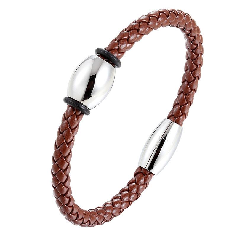 Braided Leather Stainless Steel Bracelet Men's and Women's Universal Bracelet Braided Rope Bracelet Trend Single Product