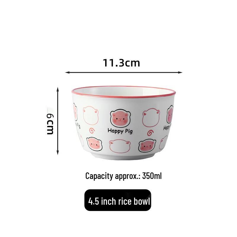 Cute Pig Ceramic Instant Noodle Bowl Set