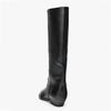 Luxury Designer Knee Boots Women Sexy Black Pointed Toe Sewing Chunky Heel Platform Boots Comfortable Soft Leather Long Boots