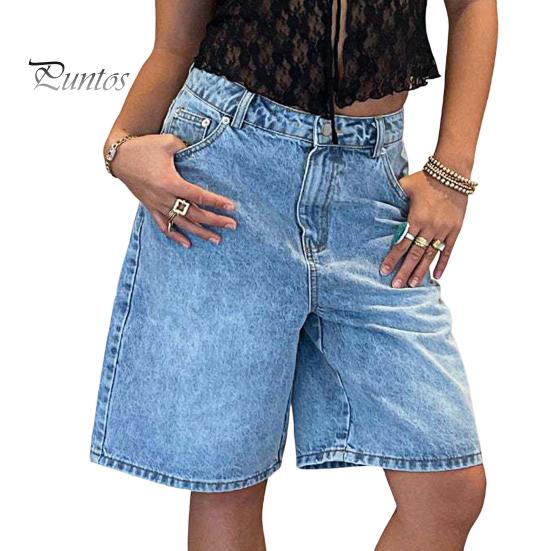 

Женские джинсовые шорты длиной до колена с карманами, мешковатые джинсовые шорты-бермуды со средней посадкой, прямые джинсы, короткие брюки S небесно-голубой