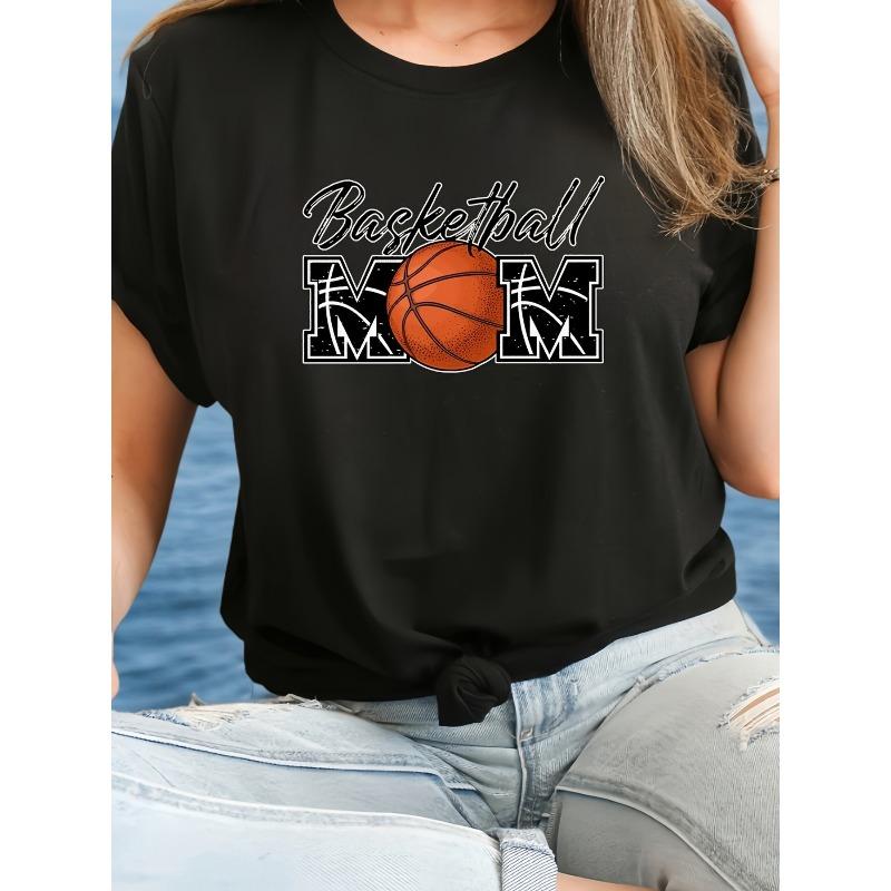 Basketball Pattern Crew Neck T-Shirt, Casual Short Sleeve T-Shirt, Women's Clothing