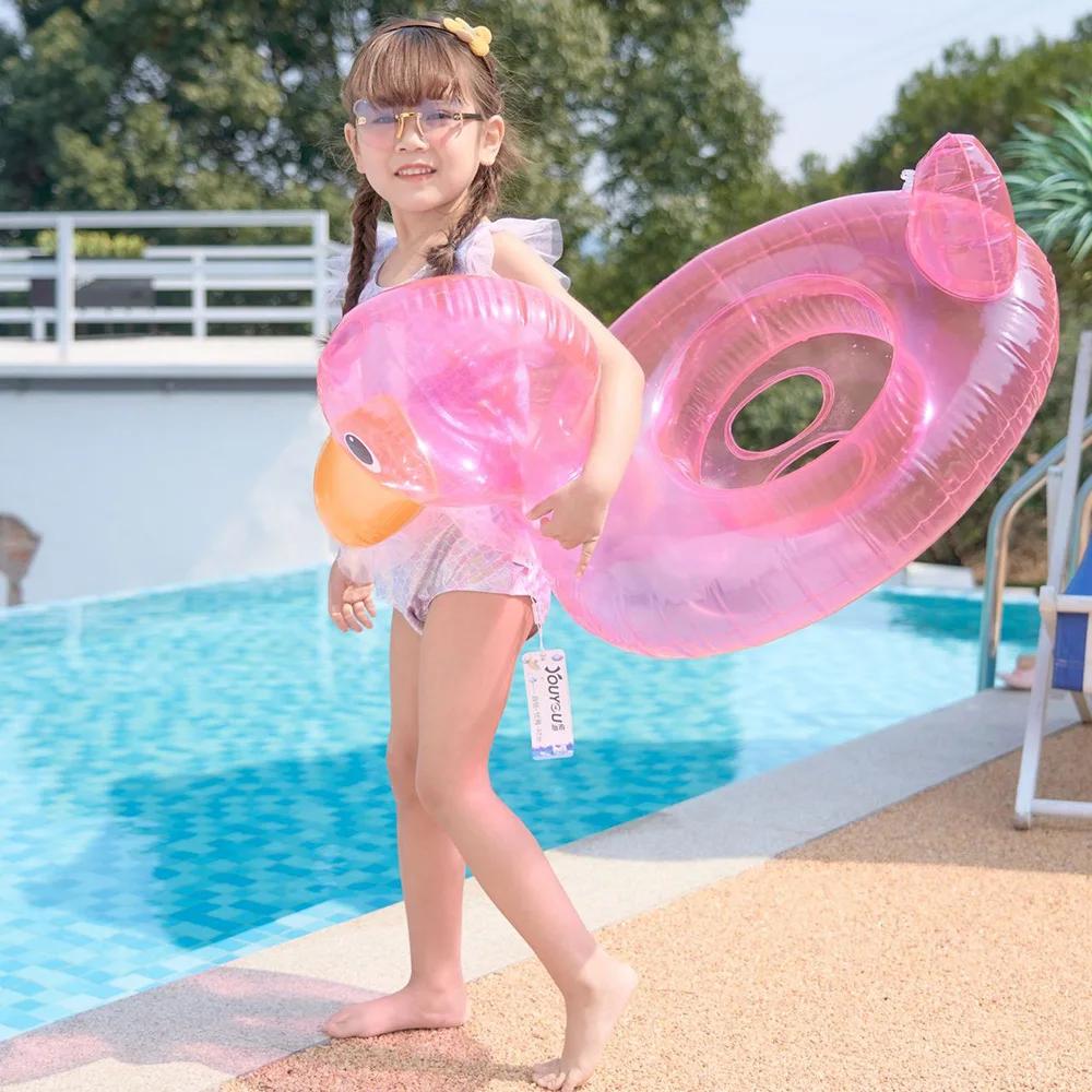 Cute Transparent Duck Swimming Ring for Children Kids Inflatable Baby Bath Swim Circle Floating Seat Ring Swimming Pool Toys