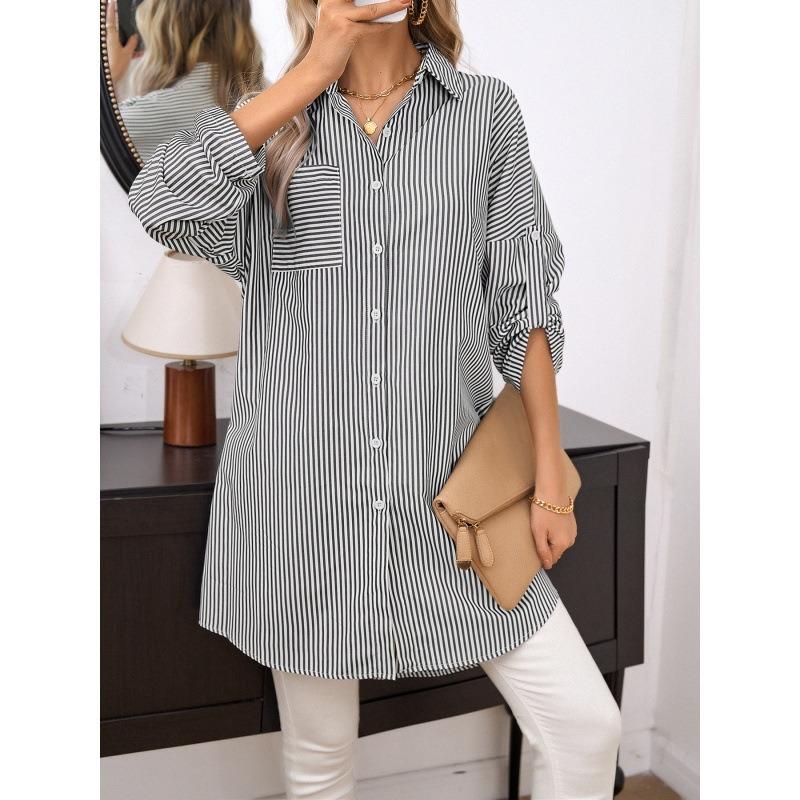 Ladies' Spring New Striped Shirt Dress