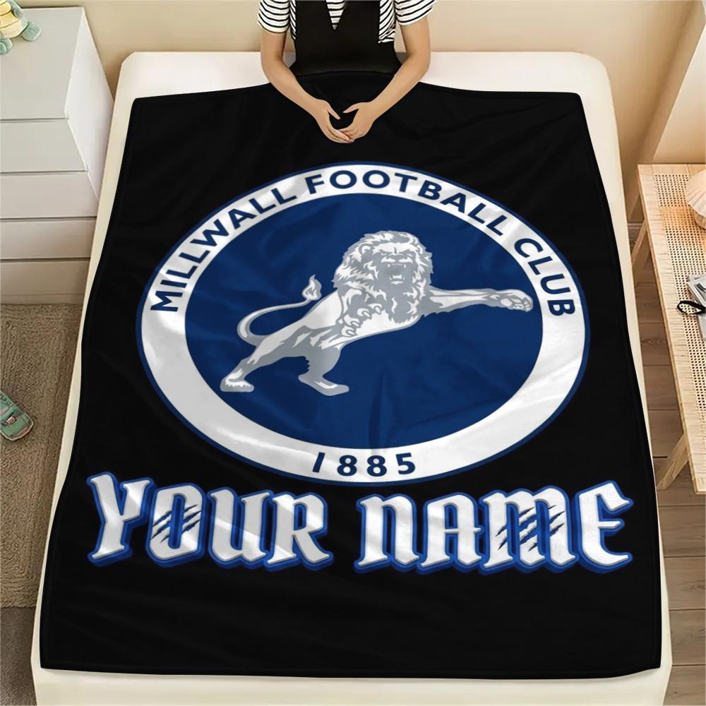 1PC Custom Name Millwall FC Patterned Flannel Blanket Suitable For All Seasons for Home Decor Warmth and Comfort Gifts Holiday Present
