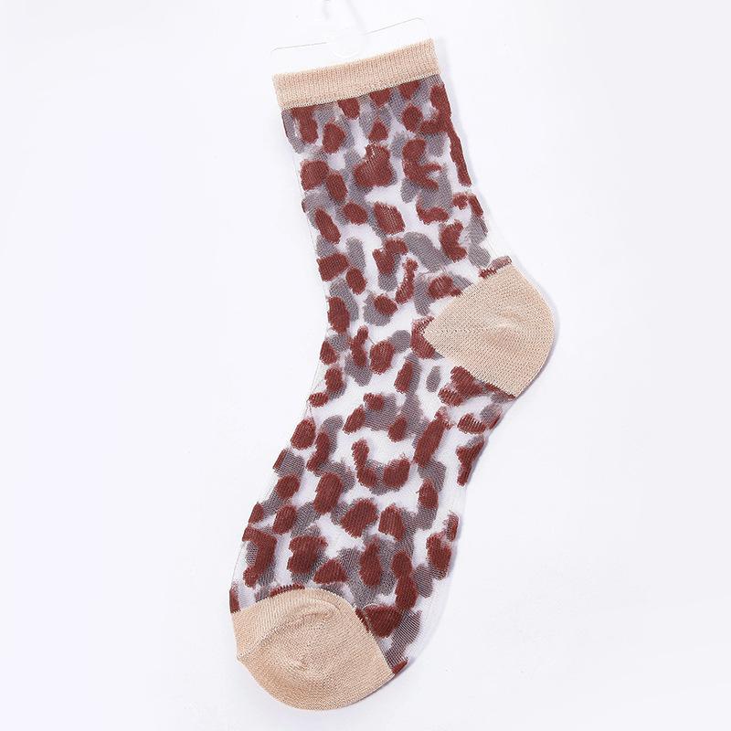 Chaozhu Spring Summer Transparent Crystal Silk Socks Women Sexy Leopard Grain Fashion Casual Breathable Calcetines Mujer