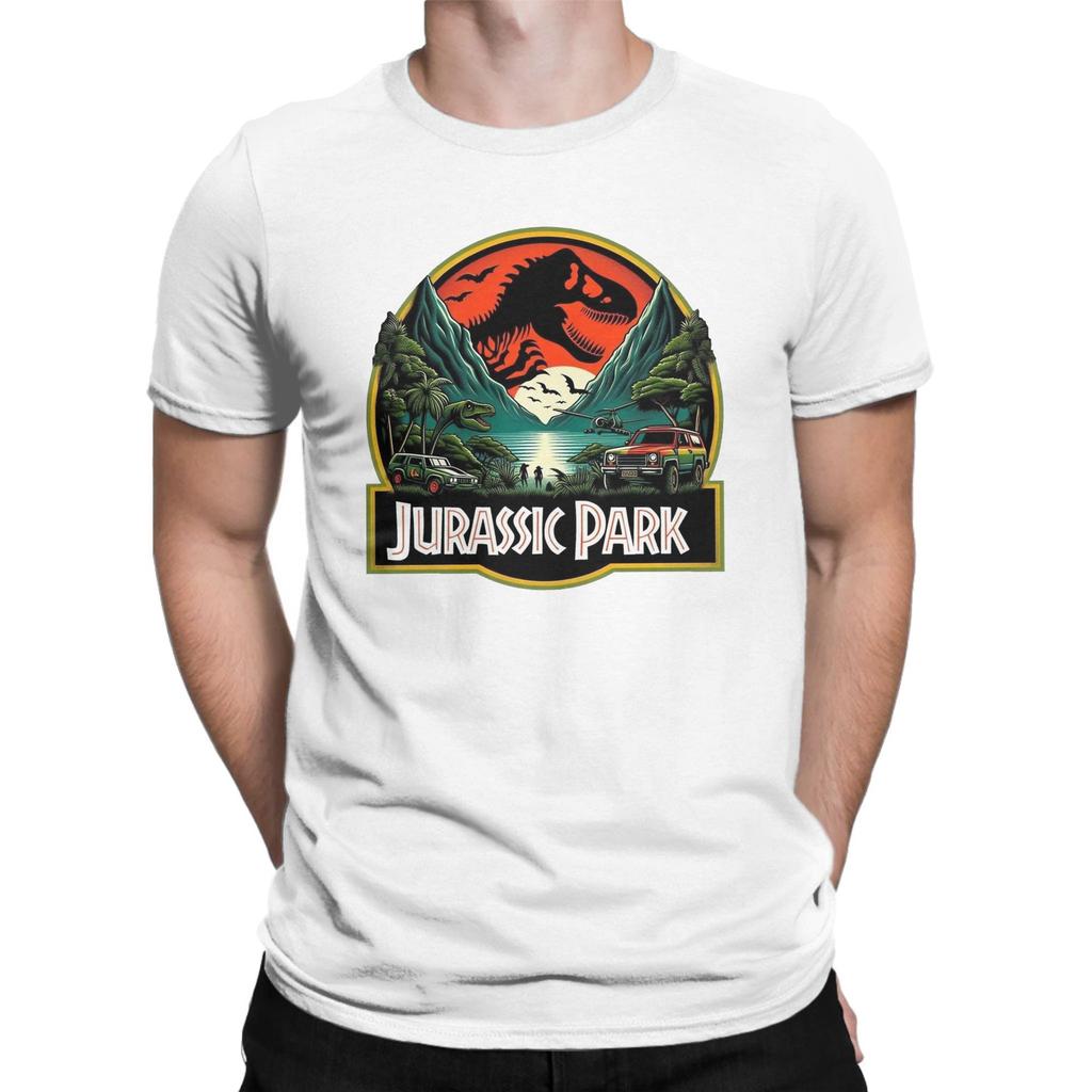 Vintage Jurassic Park TShirt for Men O Neck Pure Cotton T Shirts  2025 Movie Short Sleeve Tee Shirt Gift Idea Tops
