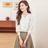 Women's Professional Gold Button V-Neck Chiffon Blouse