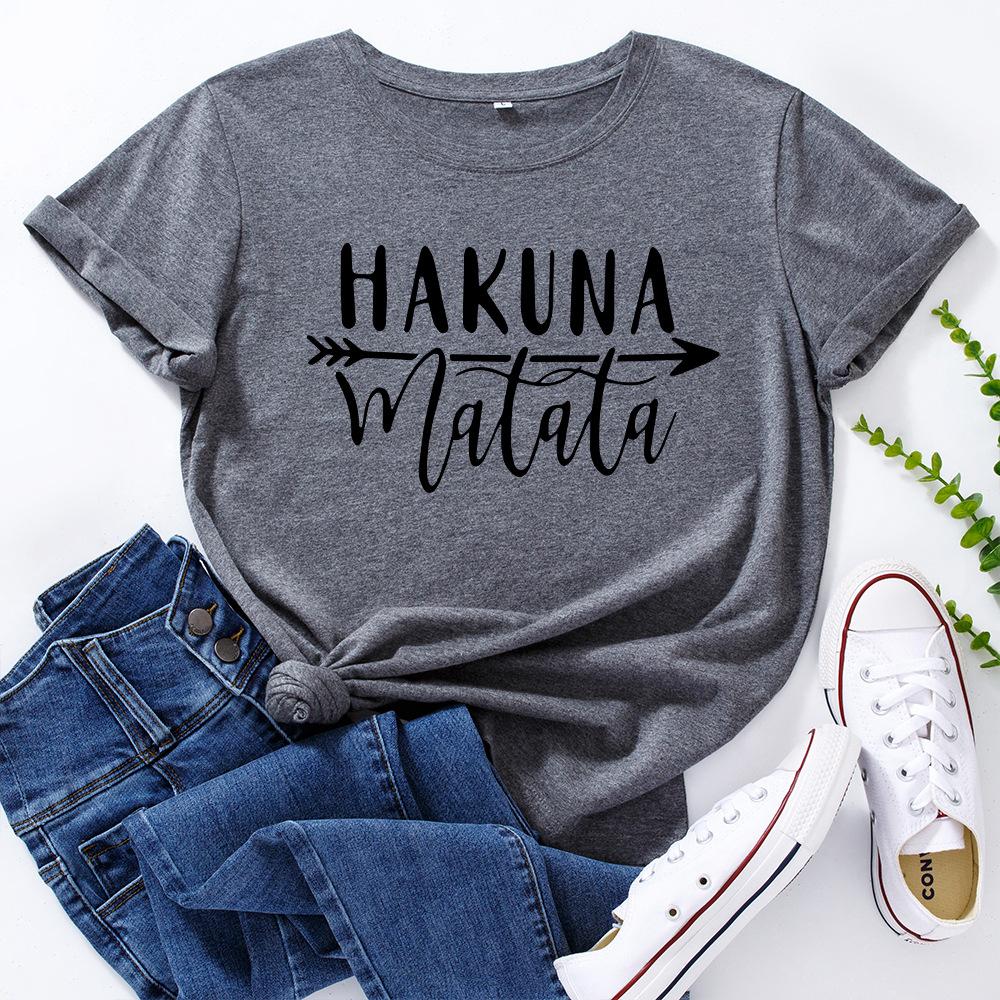 HAKUNA Pattern Cotton T-Shirt Short Sleeve Round Neck Women 2d Print Tops