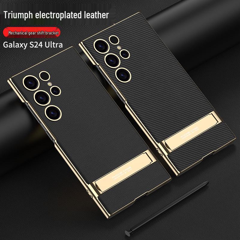 GKK Electroplated Leather Bracket Phone Case for S24 Ultra/S23U - Drop-Proof Precision Cover