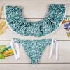 Spanischer Bikini mit U-Boot-Ausschnitt und Rüschen, zweiteiliger Badeanzug, Boho-Stil, L