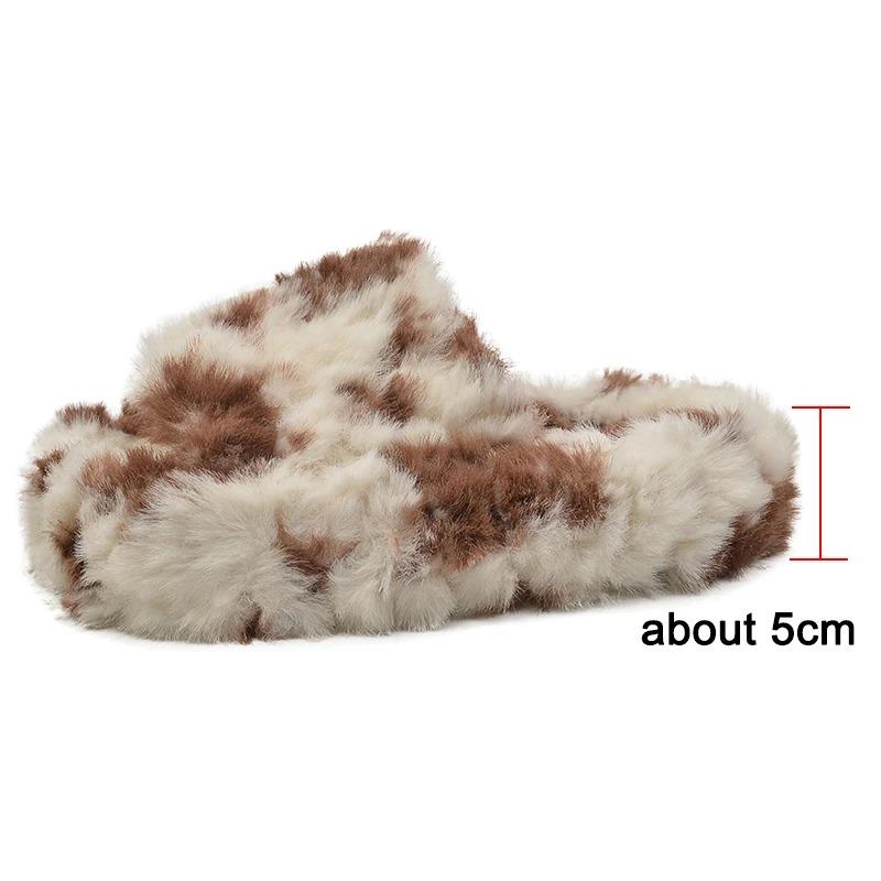 Fashion Home Furry Fur Slides Plush Slippers Fluffy Flip Flops Luxury Slip On Platform Women Fashion Shoe 2024 Zapato De Mujer Designer