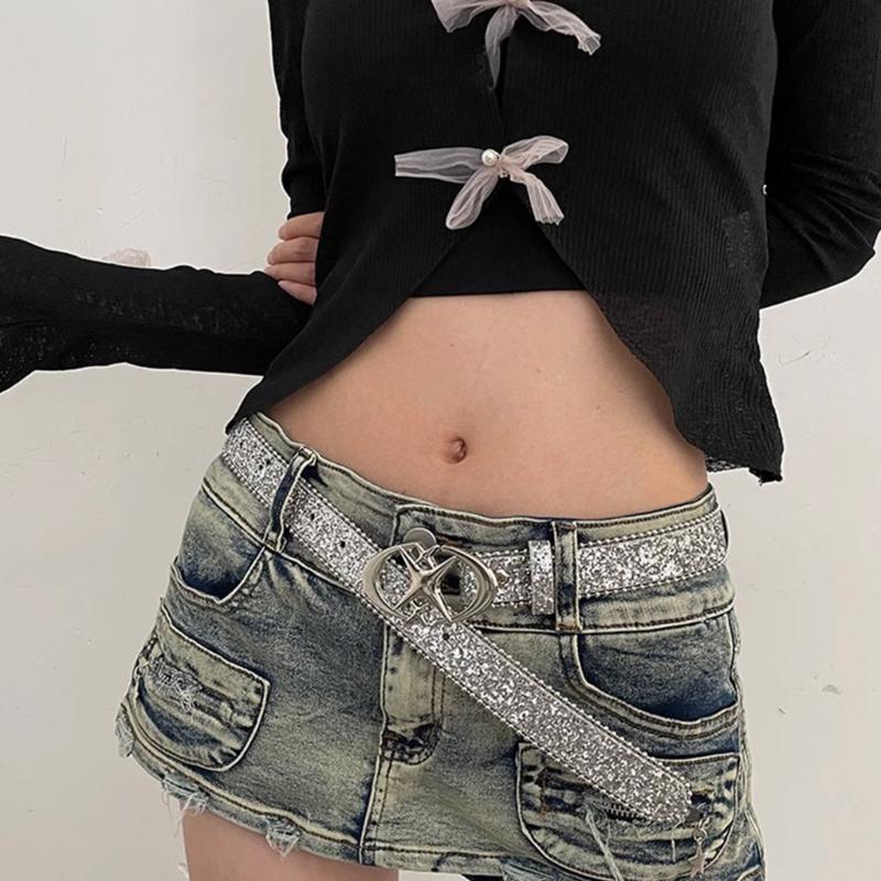 Shinning Adjustable Buckle Waist Belts for Jeans Adjustable Belt for Cowboy Cowgirl Teens Female Jeans Skirt Waistband