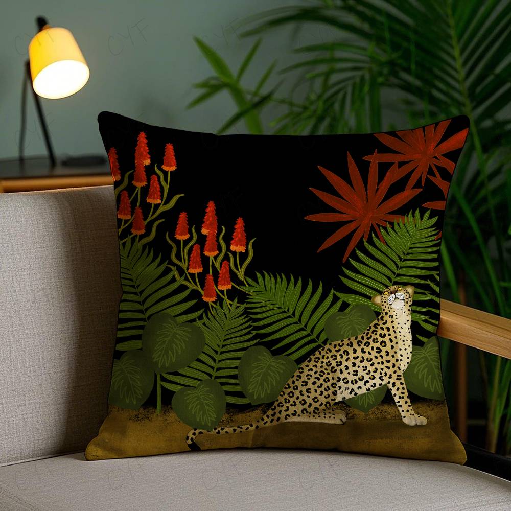 Short Plush Material Pillowcasecheetah Llama Leopard Jungle Pillow Case Custom Printed Brushed Fleece Pillow, Baby Skin-Touch, E